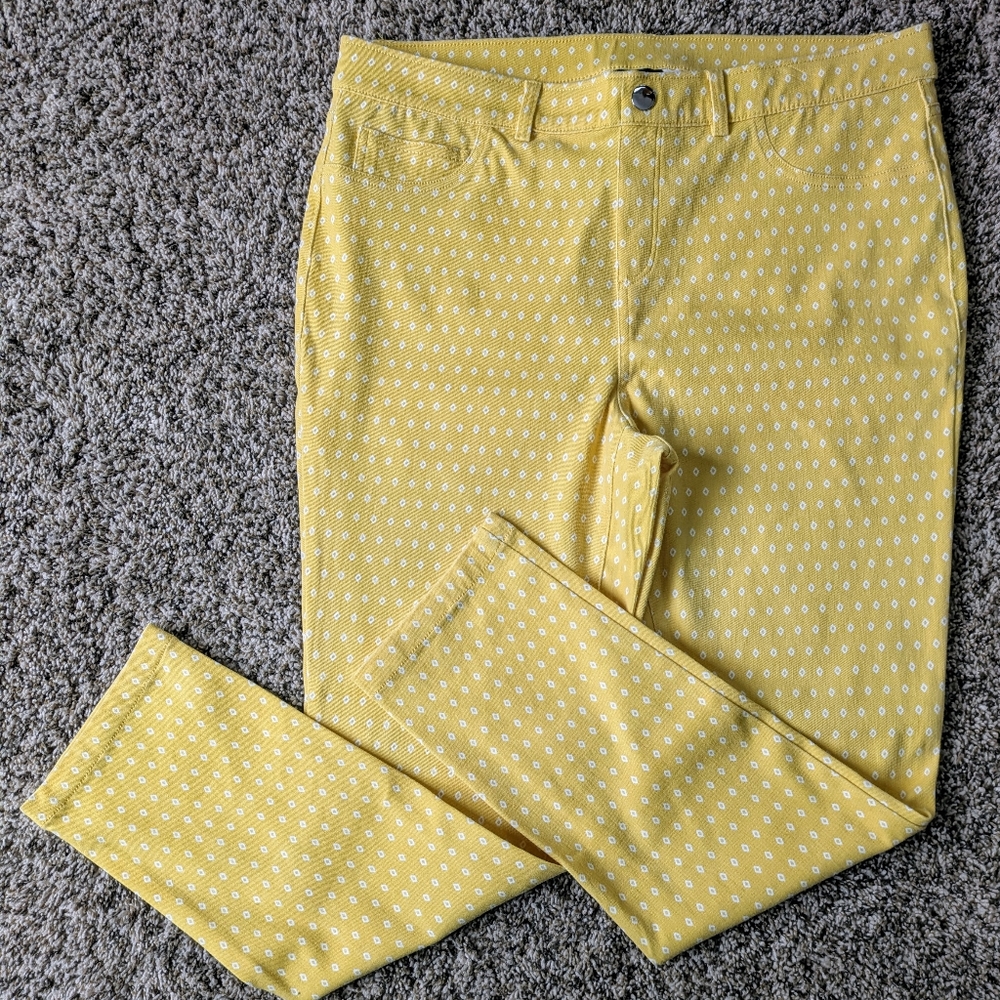 NWOT Rafaella Comfort Yellow Diamond Pattern Ankle Leggings - Size 14